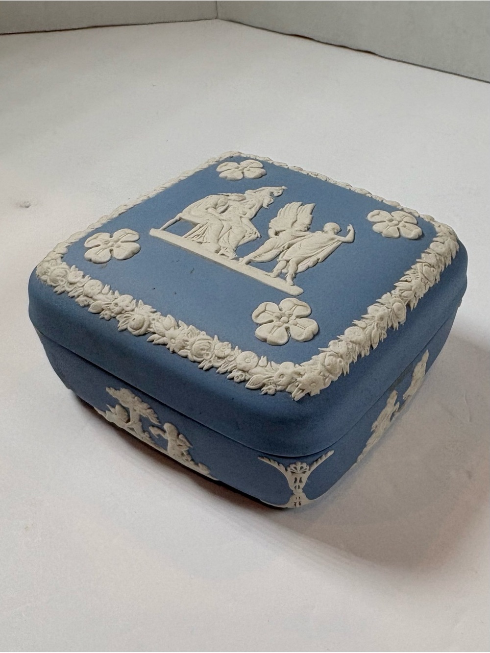 Vintage Wedgwood Blue Jasperware Trinket Jewelry Box England